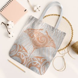 New Zealand Manta Ray Tattoo Tote Bag Aotearoa Maori Haehae Orange