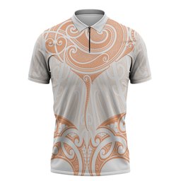 New Zealand Manta Ray Tattoo Zipper Polo Shirt Aotearoa Maori Haehae Orange