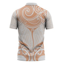 New Zealand Manta Ray Tattoo Zipper Polo Shirt Aotearoa Maori Haehae Orange