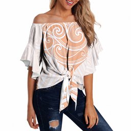 New Zealand Manta Ray Tattoo Off Shoulder Wrap Waist Top Aotearoa Maori Haehae Orange