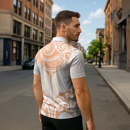 New Zealand Manta Ray Tattoo Zipper Polo Shirt Aotearoa Maori Haehae Orange