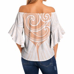 New Zealand Manta Ray Tattoo Off Shoulder Wrap Waist Top Aotearoa Maori Haehae Orange