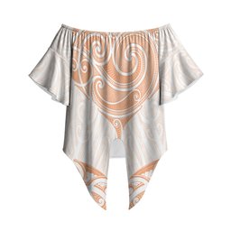 New Zealand Manta Ray Tattoo Off Shoulder Wrap Waist Top Aotearoa Maori Haehae Orange