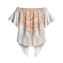 New Zealand Manta Ray Tattoo Off Shoulder Wrap Waist Top Aotearoa Maori Haehae Orange