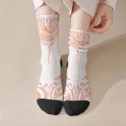 New Zealand Manta Ray Tattoo Crew Socks Aotearoa Maori Haehae Orange
