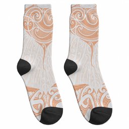 New Zealand Manta Ray Tattoo Crew Socks Aotearoa Maori Haehae Orange