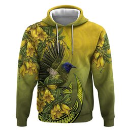 New Zealand Bellbird Hoodie With Kowhai Flowers