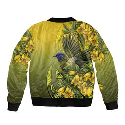 New Zealand Bellbird Bomber Jacket With Kowhai Flowers