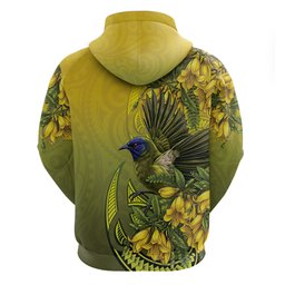 New Zealand Bellbird Hoodie With Kowhai Flowers