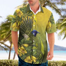 New Zealand Bellbird Hawaiian Shirt With Kowhai Flowers