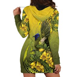New Zealand Bellbird Hoodie Dress With Kowhai Flowers