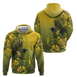 New Zealand Bellbird Hoodie With Kowhai Flowers