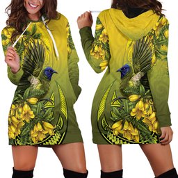 New Zealand Bellbird Hoodie Dress With Kowhai Flowers