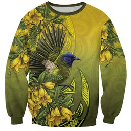 New Zealand Bellbird Sweatshirt With Kowhai Flowers