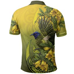 New Zealand Bellbird Polo Shirt With Kowhai Flowers
