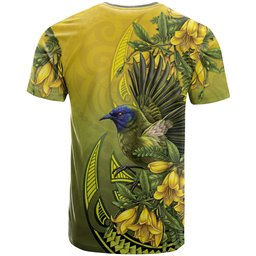 New Zealand Bellbird T Shirt With Kowhai Flowers