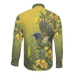 New Zealand Bellbird Long Sleeve Button Shirt With Kowhai Flowers