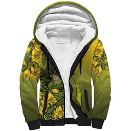 New Zealand Bellbird Sherpa Hoodie With Kowhai Flowers