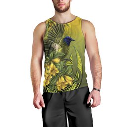 New Zealand Bellbird Men Tank Top With Kowhai Flowers
