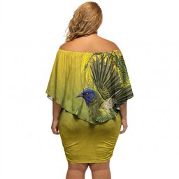 New Zealand Bellbird Off Shoulder Short Dress With Kowhai Flowers