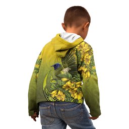 New Zealand Bellbird Kid Hoodie With Kowhai Flowers