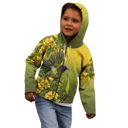 New Zealand Bellbird Kid Hoodie With Kowhai Flowers
