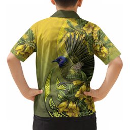 New Zealand Bellbird Kid Hawaiian Shirt With Kowhai Flowers