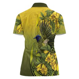 New Zealand Bellbird Women Polo Shirt With Kowhai Flowers