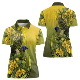 New Zealand Bellbird Women Polo Shirt With Kowhai Flowers