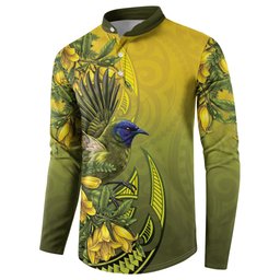 New Zealand Bellbird Button Sweatshirt With Kowhai Flowers