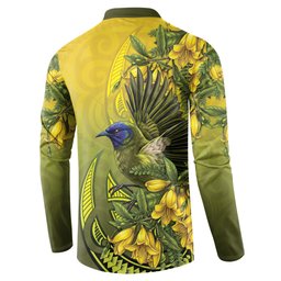 New Zealand Bellbird Button Sweatshirt With Kowhai Flowers