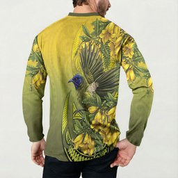 New Zealand Bellbird Button Sweatshirt With Kowhai Flowers