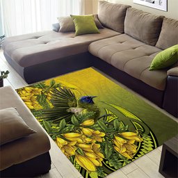 New Zealand Bellbird Area Rug With Kowhai Flowers