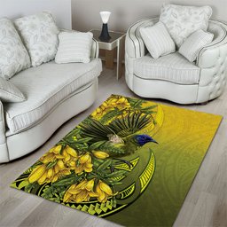 New Zealand Bellbird Area Rug With Kowhai Flowers
