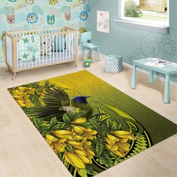 New Zealand Bellbird Area Rug With Kowhai Flowers