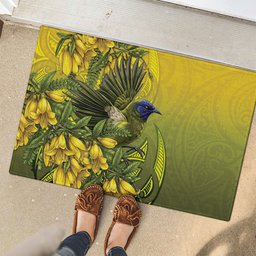 New Zealand Bellbird Rubber Doormat With Kowhai Flowers