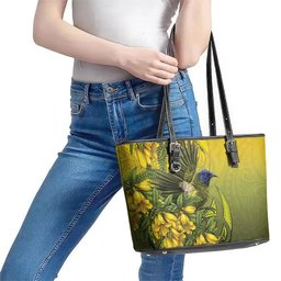 New Zealand Bellbird Leather Tote Bag With Kowhai Flowers