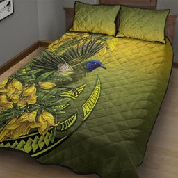 New Zealand Bellbird Quilt Bed Set With Kowhai Flowers
