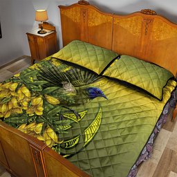 New Zealand Bellbird Quilt Bed Set With Kowhai Flowers