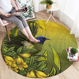 New Zealand Bellbird Round Carpet With Kowhai Flowers