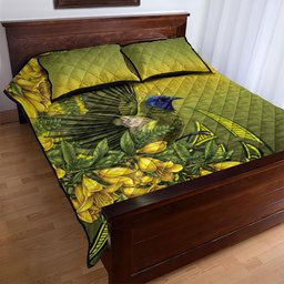 New Zealand Bellbird Quilt Bed Set With Kowhai Flowers