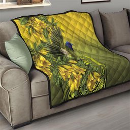 New Zealand Bellbird Quilt With Kowhai Flowers