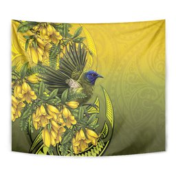 New Zealand Bellbird Tapestry With Kowhai Flowers