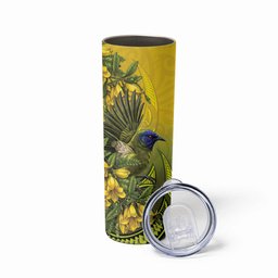 New Zealand Bellbird Skinny Tumbler With Kowhai Flowers
