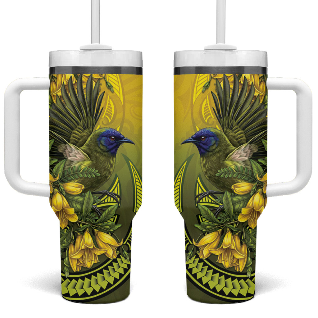 New Zealand Bellbird Tumbler With Handle With Kowhai Flowers
