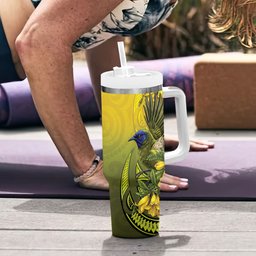 New Zealand Bellbird Tumbler With Handle With Kowhai Flowers
