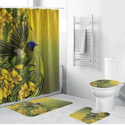 New Zealand Bellbird Bathroom Set With Kowhai Flowers