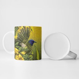 New Zealand Bellbird Ceramic Mug With Kowhai Flowers