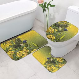 New Zealand Bellbird Bathroom Set With Kowhai Flowers