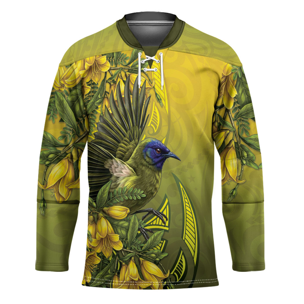 New Zealand Bellbird Hockey Jersey With Kowhai Flowers
